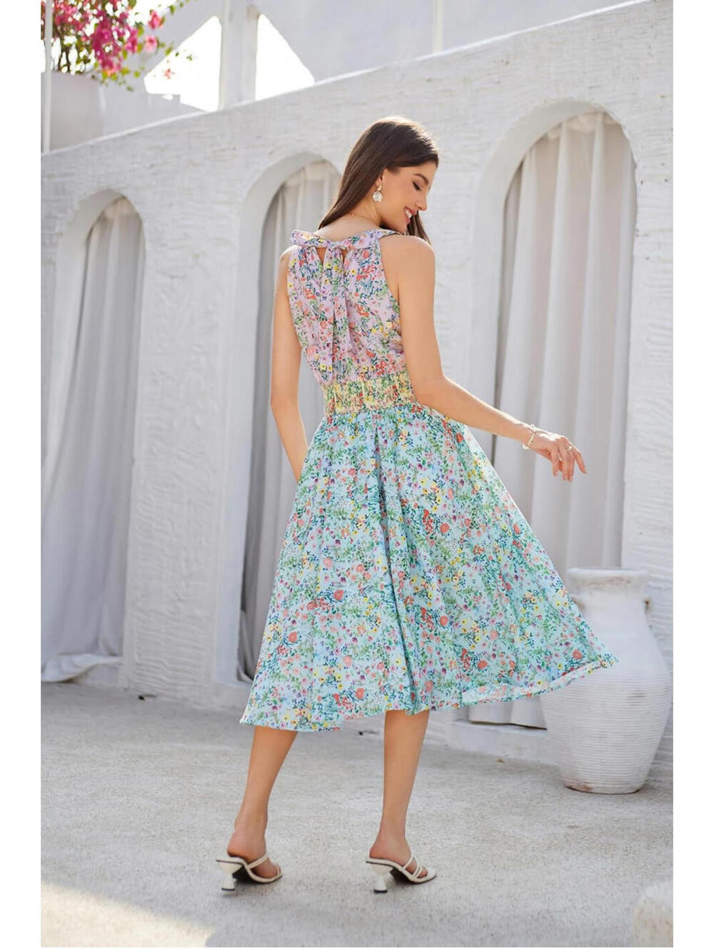 NWT Grace Karin Spring Boho Floral Sundress Summer Knee Length Dress- Size 2XL - Picture 3 of 9